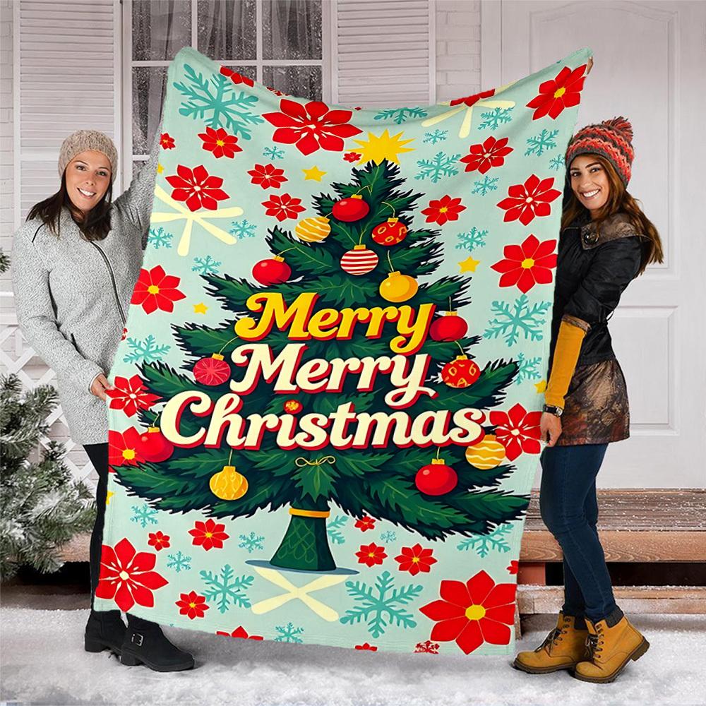 1pc Christmas Tree Decorations Outdoor Flannel Blanket , Machine Washable Perfect Gift for Birthday , Holiday Travel Accessory , Durable Material