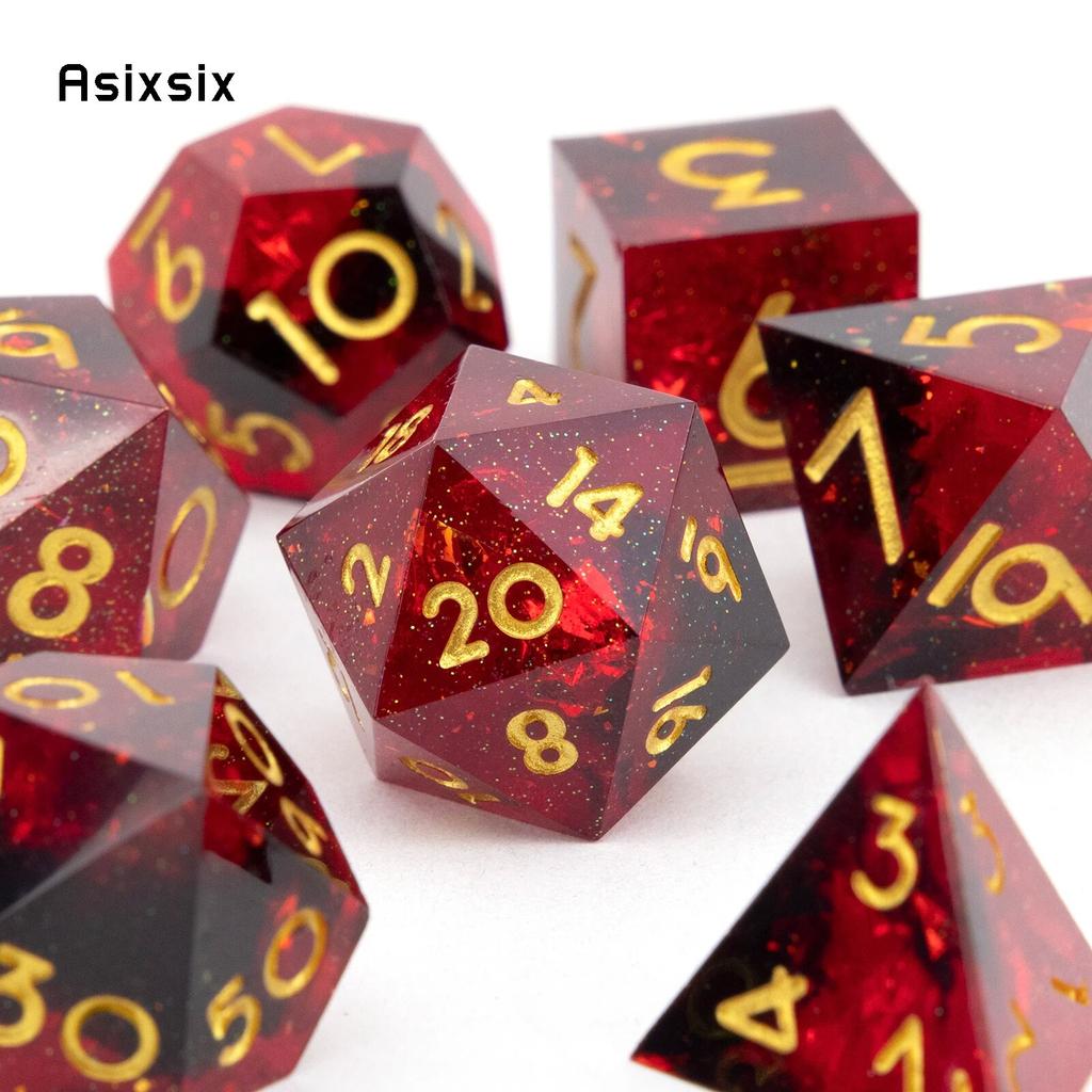 7 Pcs Red Resin Golden Number Sharp Edge Dice Polyhedral Dice Suitable for Role-Playing RPG    Board Game