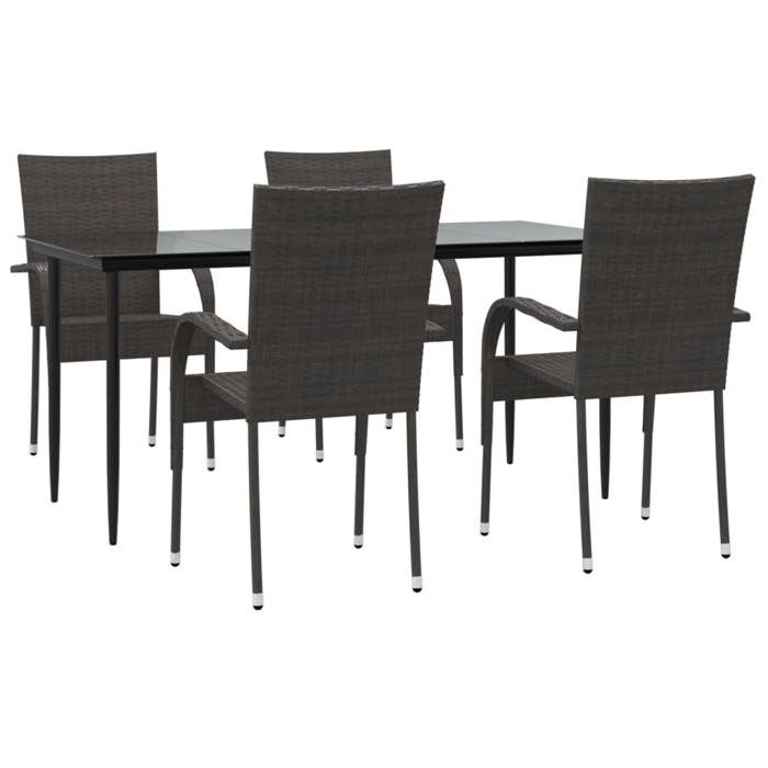 VidaXL Ensemble à manger de jardin 5 pcs Marron Résine tressée, ensemble de salle à manger d'extérieur, table et chaise de 3156672