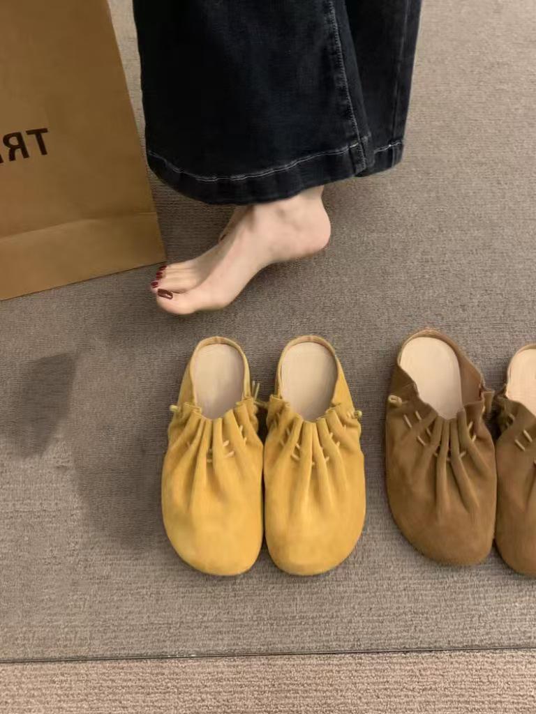 2025 Women's Summer Pleated Half Slippers: Versatile Lazy Sandals