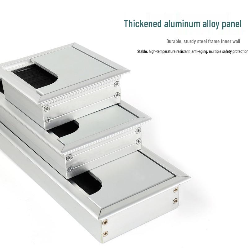 Aluminum Office Desk Cable Cover with Bristles - Sound-Dampening Rectangular Wire Organizer