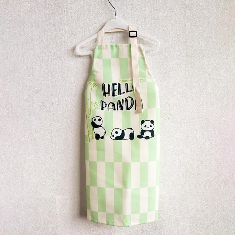 Unisex Child Apron for Cooking and Art Checkered Panda Pattern, Water Resistant, Easy Cleaning For 3 to 8 Years Old