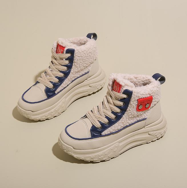 Women Chunky Platform Ankle Boots - Winter Warm Fleece-Lined Low Heel Lace-Up Boots with Thick Rubber Sole, Round Toe Sonw Boots