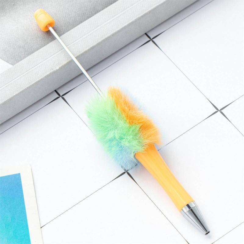 6Pcs Beadable Ballpoint Pen Plush Ball Ballpoint Pen Write Smoothly Novelty Writing Pen for Student Kid Game Reward