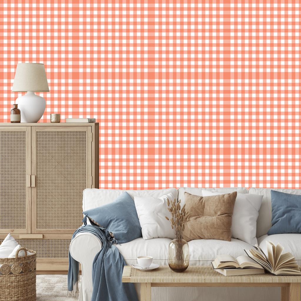 Wallpaper Fabric Pattern Peach and White for Living Room and Bedroom 50x1000