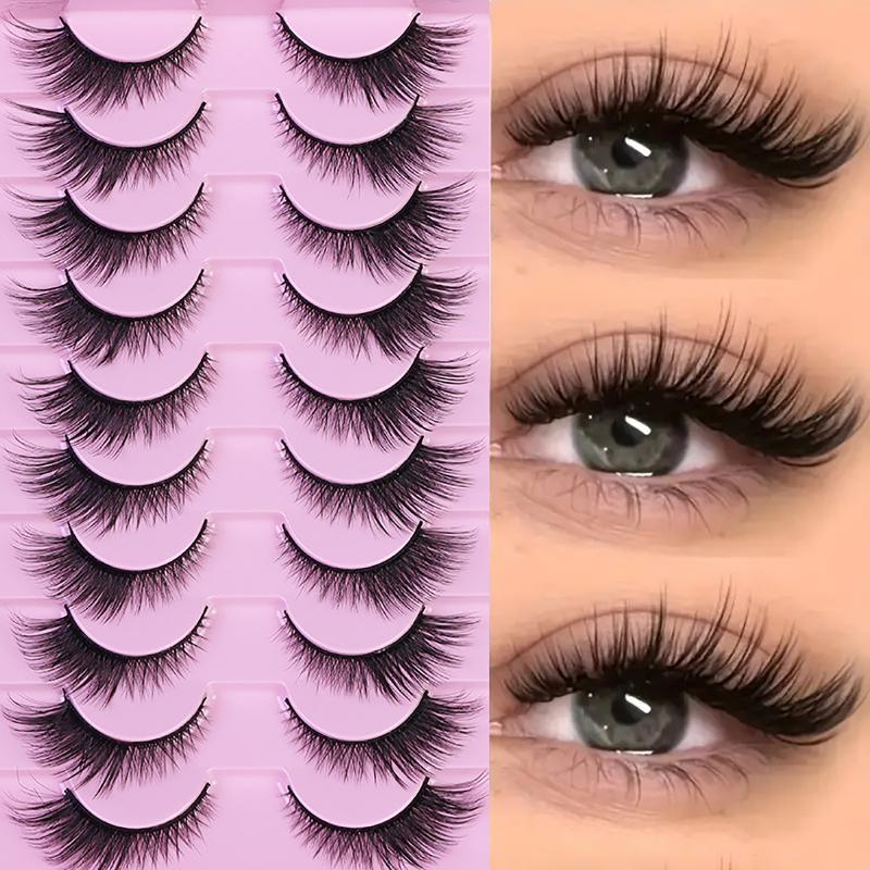 Cat Eye False Eyelashes 10 Pairs Fluffy Faux Mink Natural Volume Lashes Easy to Remove for New Learners
