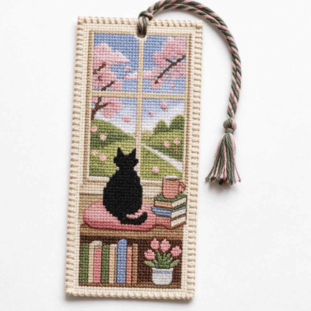 Cross Embroidery Seasonal Cat Embroidery Bookmark Book Page Marker Material Kit  Beginners