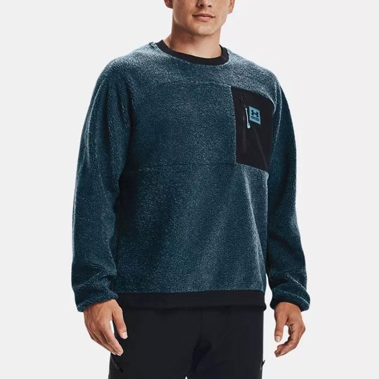 Under Armour Mission Boucle Color Block Crew Neck Training Sweatshirt With Front Zipper Pocket Men sweatshirt Blue 1366093-413