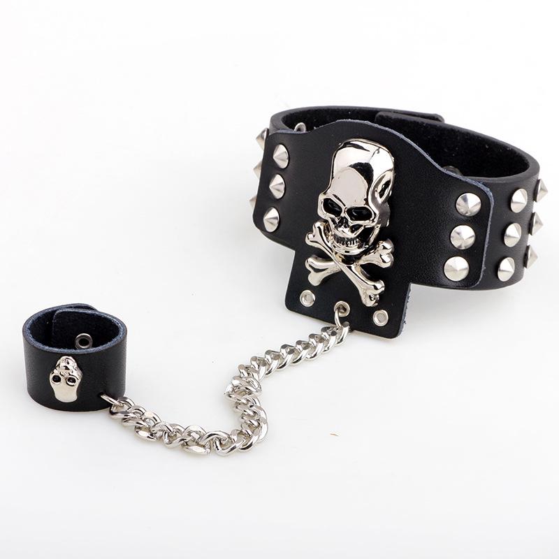 Genuine leather skull trendy accessories punk bracelet jewelry bracelet ring