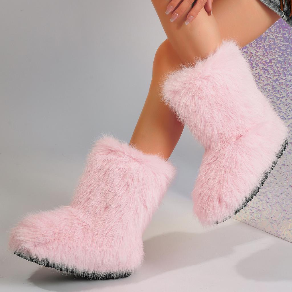 Stivali da Neve da Donna Stivali alla Caviglia con Pelliccia Sintetica di Procione Stivali Pelosi Scarpe Invernali Calde Antiscivolo da Donna Taglia Grande 42 43 44