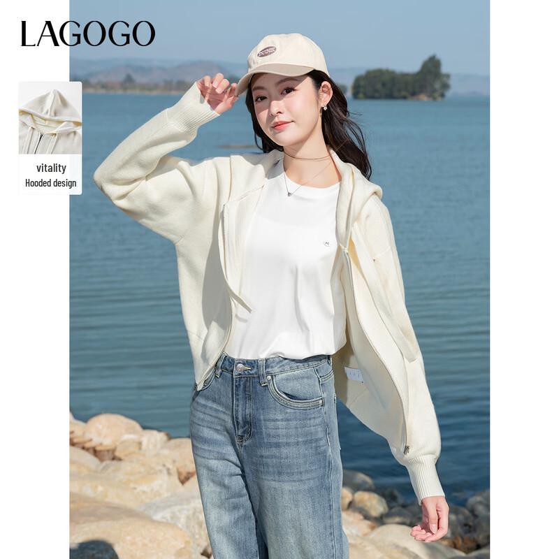 LAGOGO Women s Hooded Knitted Cardigan L