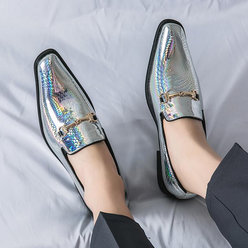 FashionLuxury Brand Men's Pointed Glossy Banquet Party Leather Shoes New Spring Classic Blue Comfortable Casual Leather Shoes for Men