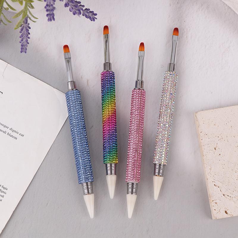 Shiny Diamond Nail Art Brush Double-Ended Dotting Pen Carving Flower Painting Pen Diy Manicure Tool Acrylic Uv Gel Extension