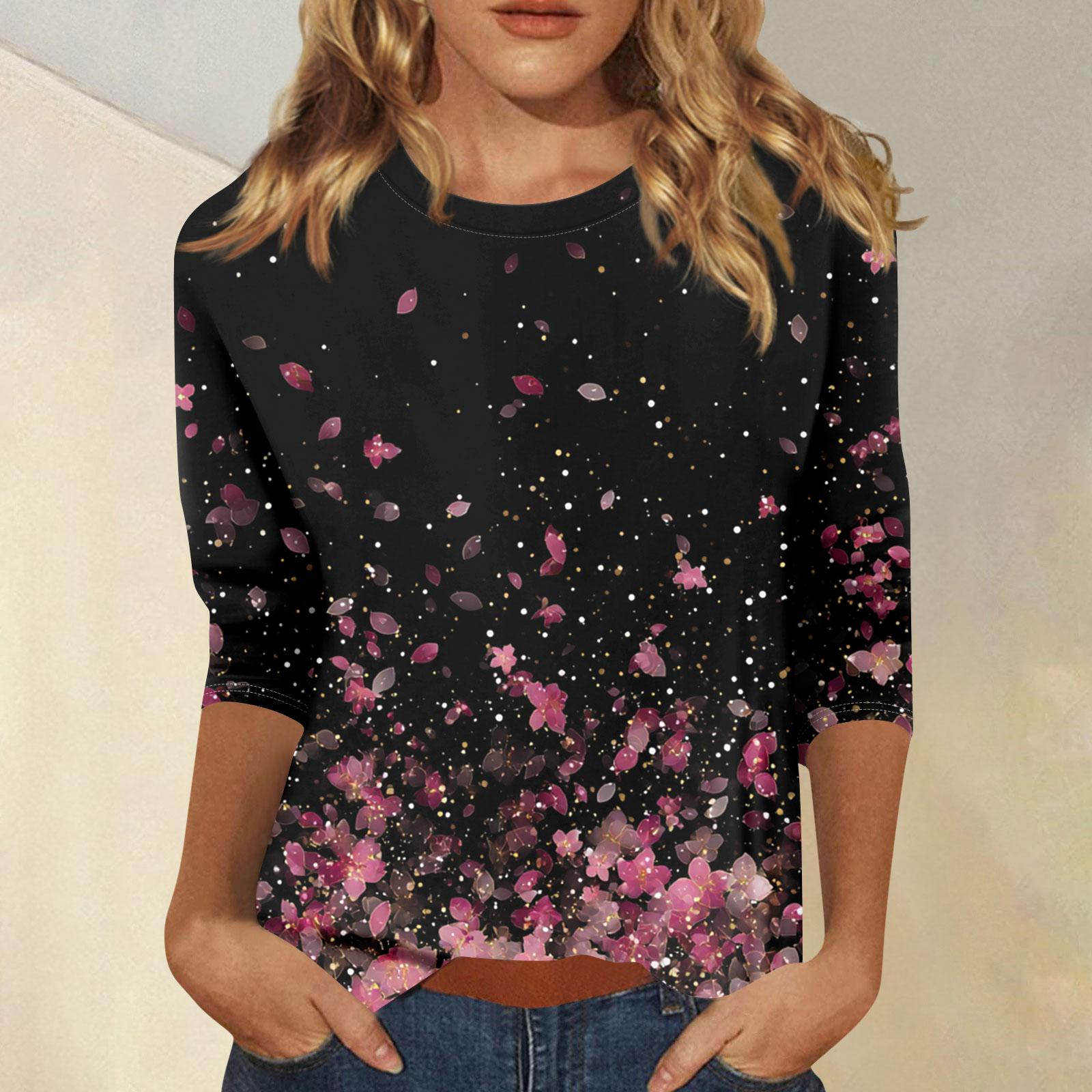

Women s 3/4 Sleeve Shirts Graphic Tees Shirts Casual Basic Tops Pullovers XL рожевий