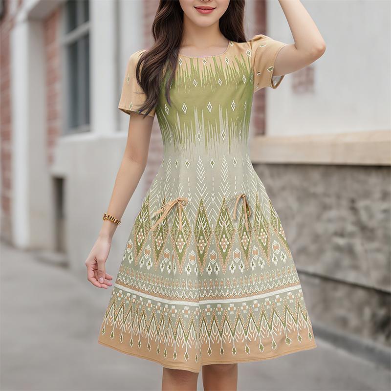 

ZANZEA Женское летнее платье с круглым вырезом, коротким рукавом, повседневным принтом, элегантное 5XL