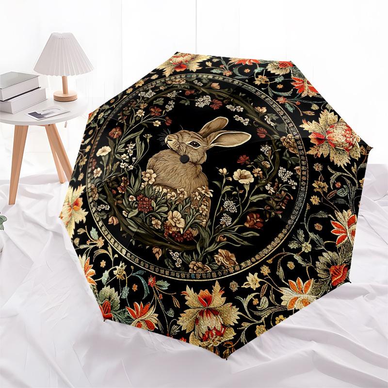 Rabbit, FloralThemed Automatic Opening and Closing Umbrella 8 Ribs, Suitable for Leisure and Going Out, Outdoor Accessory, Gothic Style, F