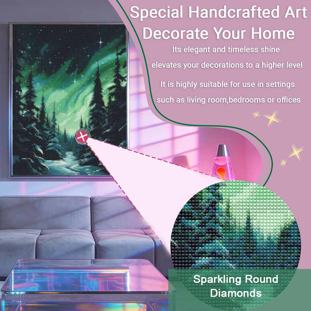 Diamond painting Aurora Borealis forest landscape DIY 5D home room decoration kit