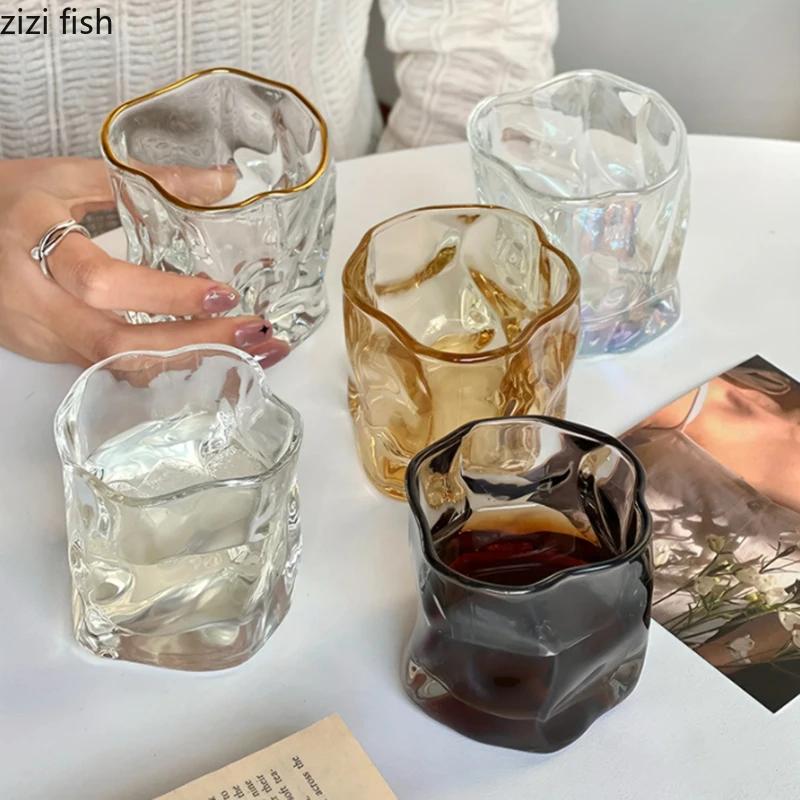 Creative Glass Cup Irregular Glacier Cup Transparent Coffee Latte Cup Beverage Cups Water Cups Tea Cups Household Drinkware