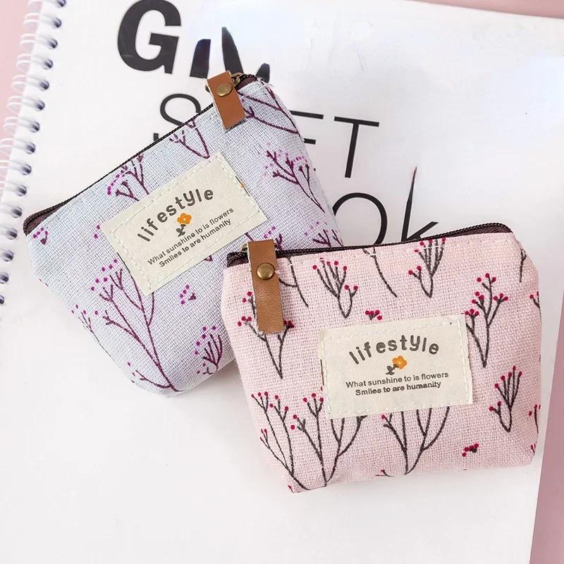 Coin Purse Women Fresh Floral Coin Wallet Zipper Bag Change Pouch Key Holder Small Mini Storage Case Pouch Money Bags Gift