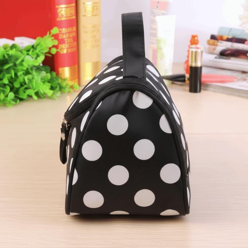 Portable Makeup Bag Polka Dot Pattern Korean Style Cosmetic Storage Bag Flip Design Large Capacity Travel Toiletry Bag