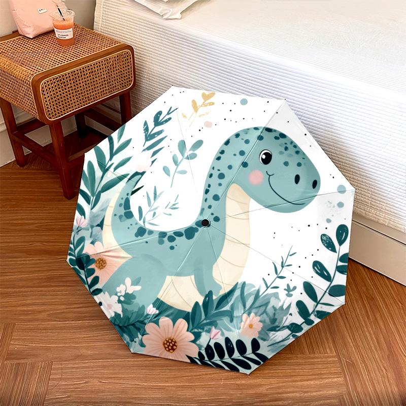 Flower Dinosaur  pattern, automatic folding umbrella, portable and foldable design, 8 ribs, a Christmas or birthday gift.