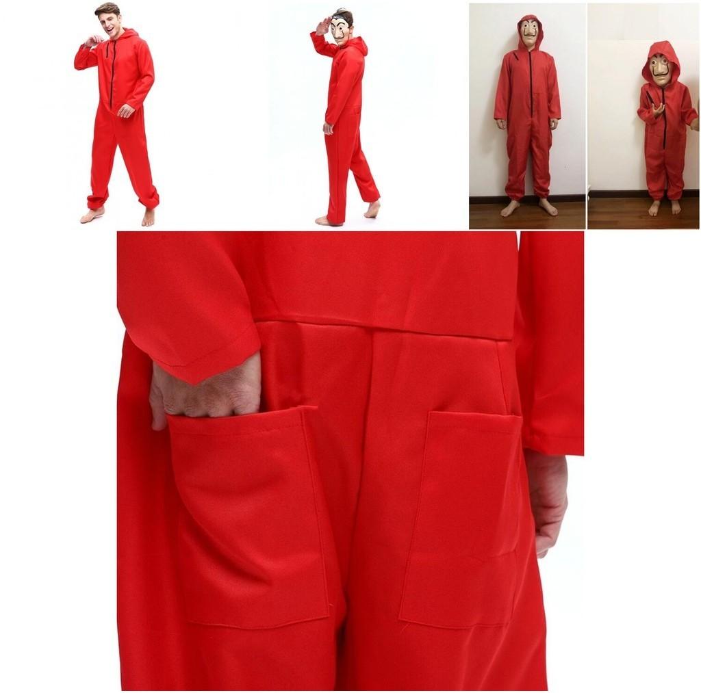 Vibrant Red Salvador Dali Money Heist Costume And Mask For Cosplay Enthusiasts