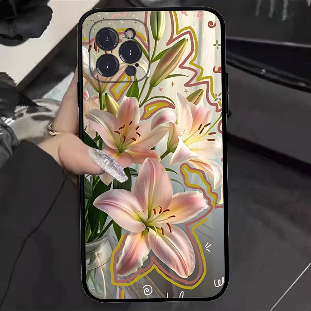 Painting Lily Flowers Phone Case For IPhone 17 16 15 14 11 12 13 Mini Pro XS Max Plus Funda Shell