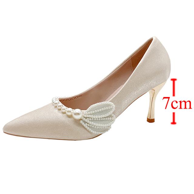 Pantofi de nuntă cu tocuri subțiri cu aripi eleganti, pantofi de mireasă, cu perle, cu toc înalt, pantofi cu toc înalt pentru femei, pantofi cu mărgele șir