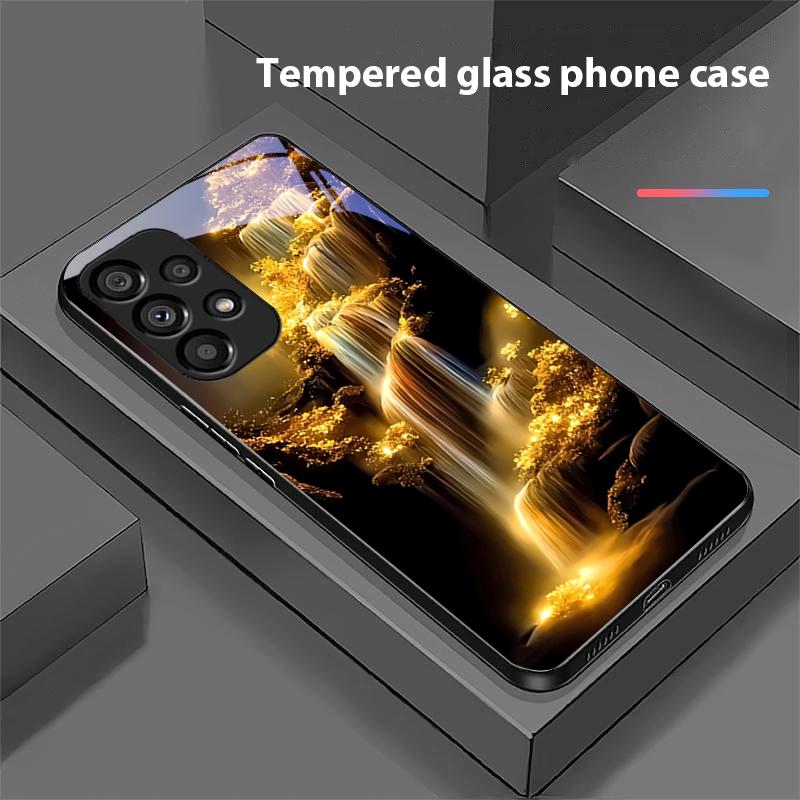 Kolorowa Aurora Dla Samsunga Galaxy S 8 9 10 20 Plus 21 FE 22 23 24 Ultra S7 Edge Czarne Szkło Hartowane Etui na Telefon Twarda Skorupa