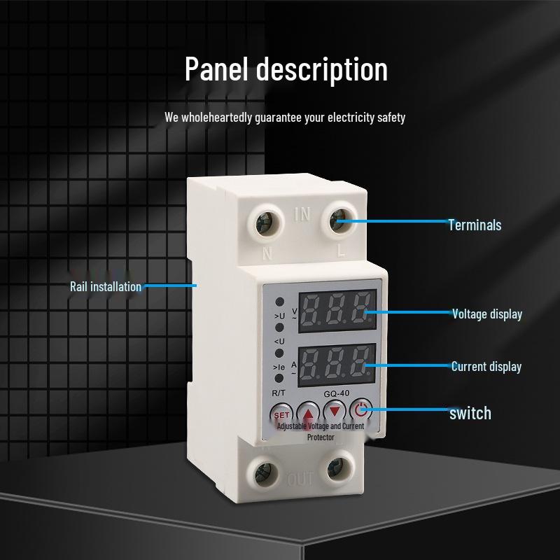 Dual Display Adjustable Current Protector with Over/Undervoltage, Overpressure, and Overload Protection