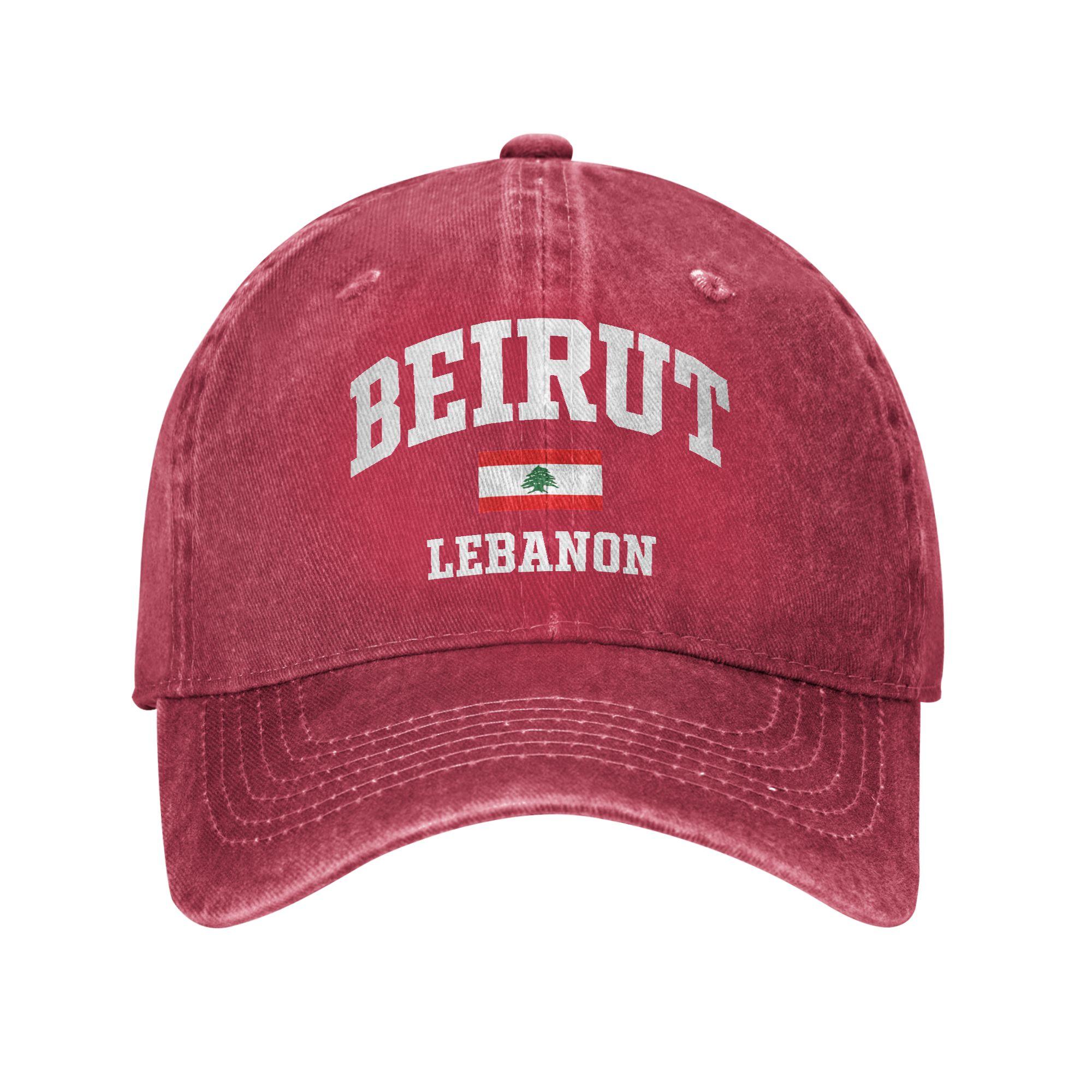 Casual Beirut Lebanon Baseball Cap Unisex Distressed Denim Washed Snapback Cap  Outdoor Running Golf Gift Hats Cap One Size