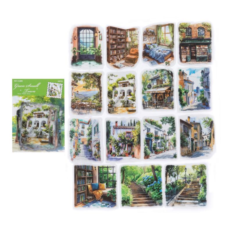 

15pcs Large Size Non Repetitive Retro Street Landscape PET Stickers Creative Handbook Scrapbook DIY Material Stationery Stickers