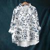 Women's Loose Ruffled Floral Print Stand Collar Long Sleeve Cotton And Linen Top