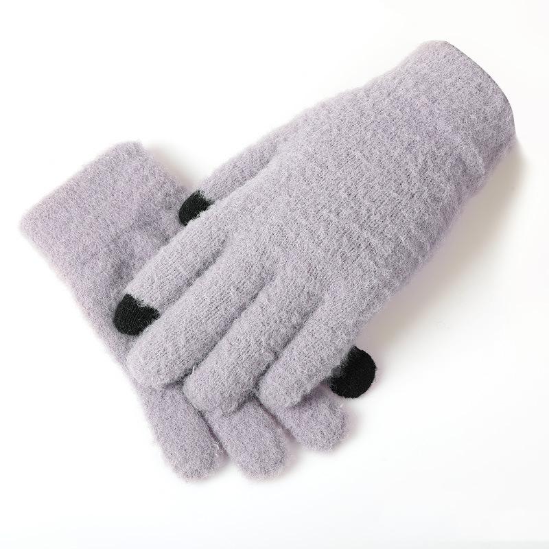 

WTEMPO 2 пары унисекс простых зимних перчаток с закрытыми пальцами, морозостойкие, ветрозащитные, теплые перчатки для сенсорных экранов, для бега на открытом воздухе, для велоспорта, вязаные перчатки 2 pairs фиолетовый