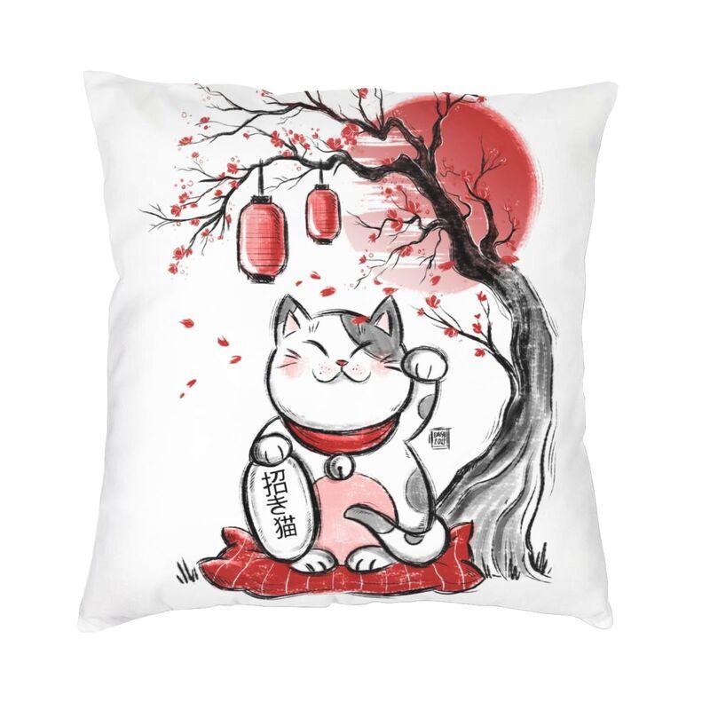 Luxury Maneki Neko Waving Sofa Cushion Cover Soft Lucky Cat Japanese Charms Throw Pillow Case Home Decorative Pillowcase
