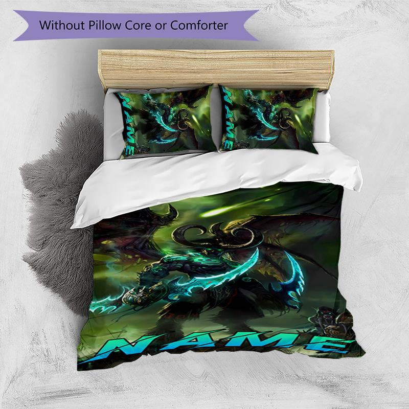 3pcs Custom Name World of Warcraft Bedding Set Duvet Cover Closure Includes 1 Duvet Cover & 2 Pillowcases for All Seasons Bedroom Decor