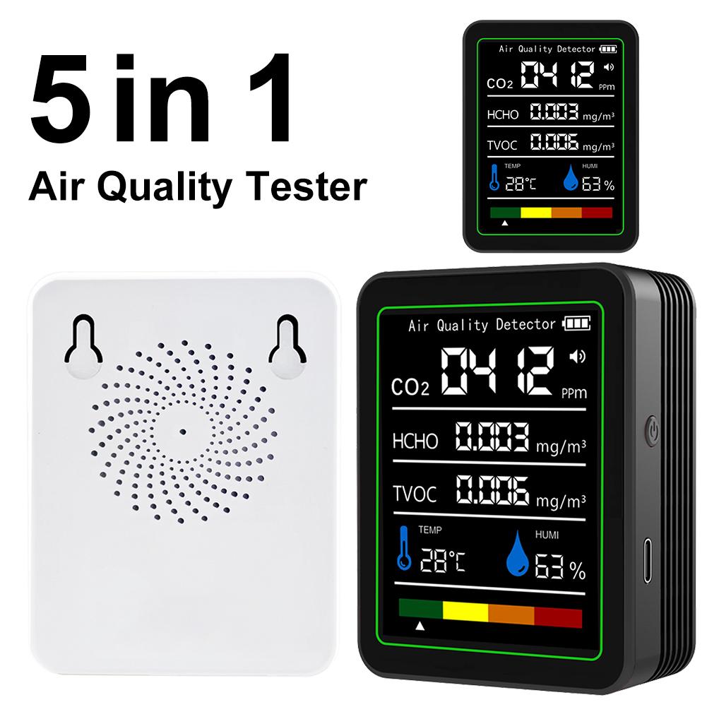 5-in-1 Formaldehyd-Monitor Digitalanzeige TVOC-Detektor USB-wiederaufladbar CO2-Luftqualitätsmonitor zur Luftqualitätsprüfung