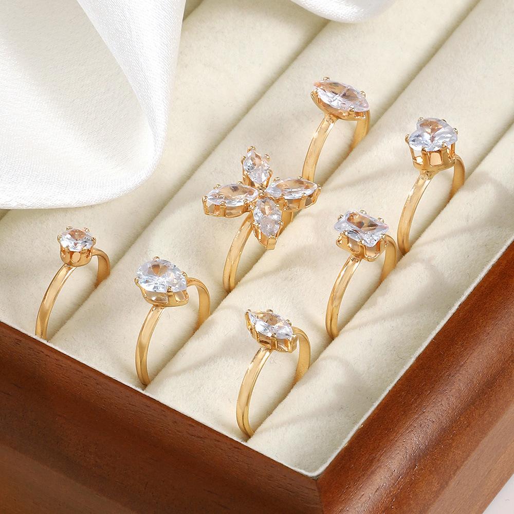 7 In 1 Women Bohemian Zircon Butterfly Drop Heart Shape Stacking Ring Set