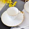 White Bone China Coffee Cup and Saucer, Lightweight Porcelain Espresso Cups with Gold Trim,Ceramic Tea Cup Coffee Mug,1 Set