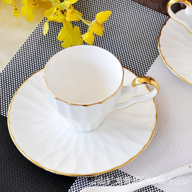 White Bone China Coffee Cup and Saucer, Lightweight Porcelain Espresso Cups with Gold Trim,Ceramic Tea Cup Coffee Mug,1 Set