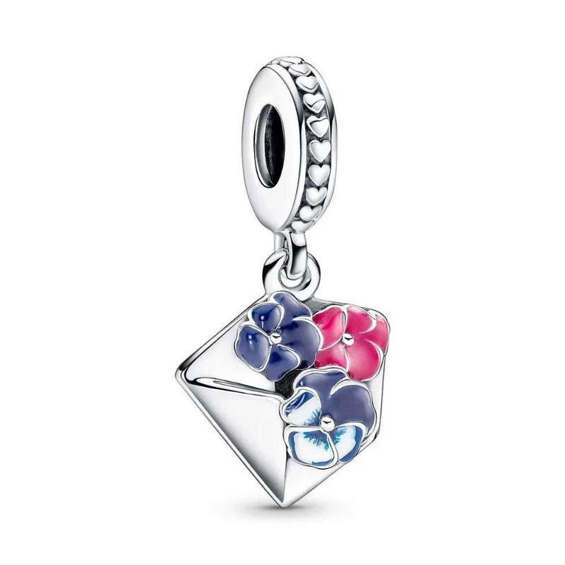 Copper Colorful Flower Charm Roses Tulip Daisies Bead Pendant Fit Original Necklace Bracelet Women Jewelry Diy Gift