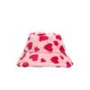 Sweet Faux Fur Plush Fisherman Hat Thicken Warm Love Heart Bucket Hat Korean Style Fluffy Winter Plush Hat Winter
