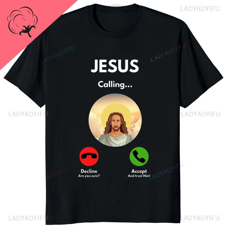 Moshi Moshi Jesus Desu Funny T-shirt Men T Shirt Short-sleev Breathable T-shirts Casual Tops Pattern Roupas Masculinas Koszulki