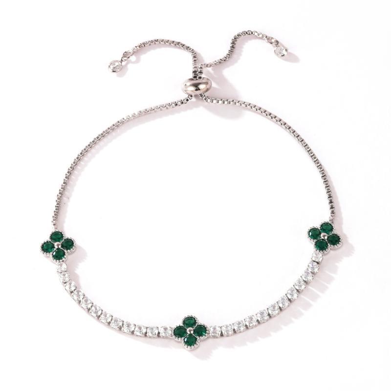 Gold Plated Clover  Pull Adjustable Bracelet Dainty  Flower Bangle Elegant Jewelry Gift For Women