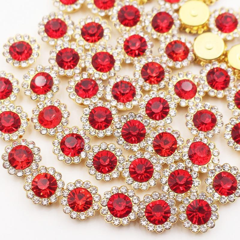 50P 10/12Mm Round  Glass Sewing Stone Glue-On Claw  Gold Base Button Sew On  For Diy Clothes Crafts