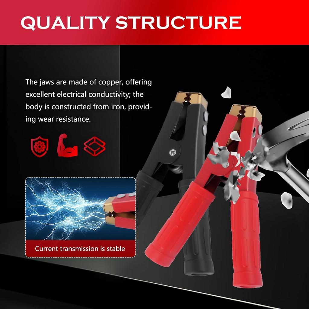 4PCS 1000A Jumper Cable Clamps Battery Crimps, Heavy Duty Alligator Battery Clips with Crimp Terminals & Non-Slip Handles, Universal for Most Cars