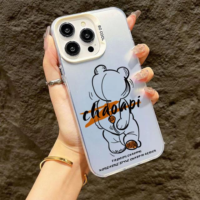 Personalized Graffiti Teddy Bear Phone For iPhone 16 15 14 13 12 11 Pro Max Shockproof Hard Matte Back Cover Case Funda