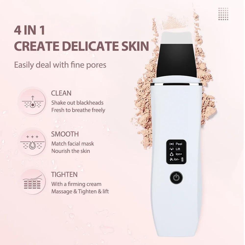 Ultrasonic Skin Scrubber Electric Facial Cleansing Pore Deep Cleanser Acne Blackhead Remover Peeling Shovel Lifting Skin Care