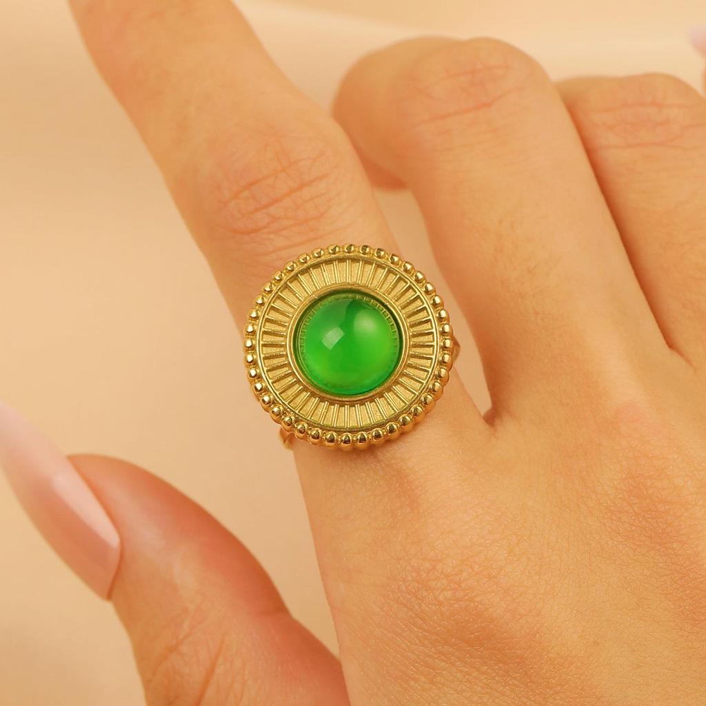 Vintage Turquoise Stainless Steel Open Finger Ring for Women