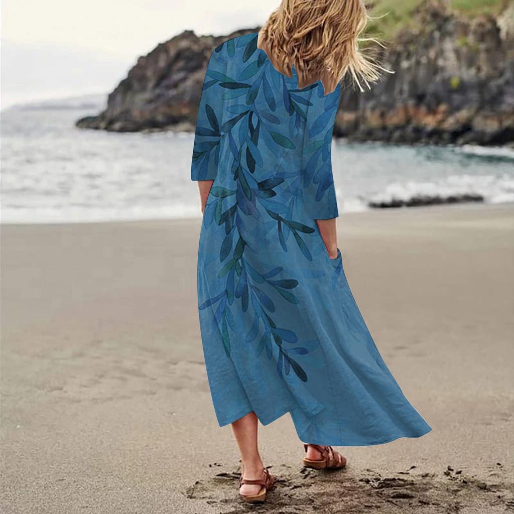 Letní šaty pro ženy Ležérní potištěné Pohodlné módní potištěné šaty s kapsou se 3/4 rukávem